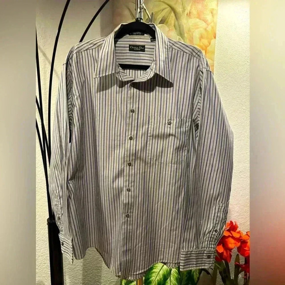 Christian Dior button up stripe shirt size 17.5/35 - Picture 1 of 10